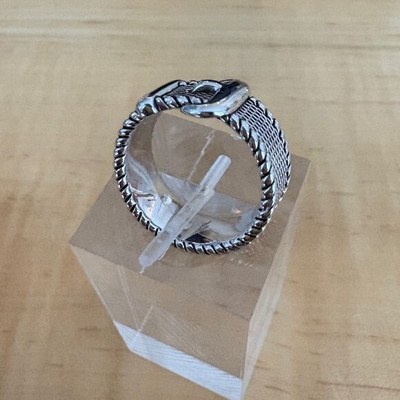 Rhodium Plated Solid Sterling Silver Buckle Ring  Size 7 NWOT Artisan made - Picture 8 of 11